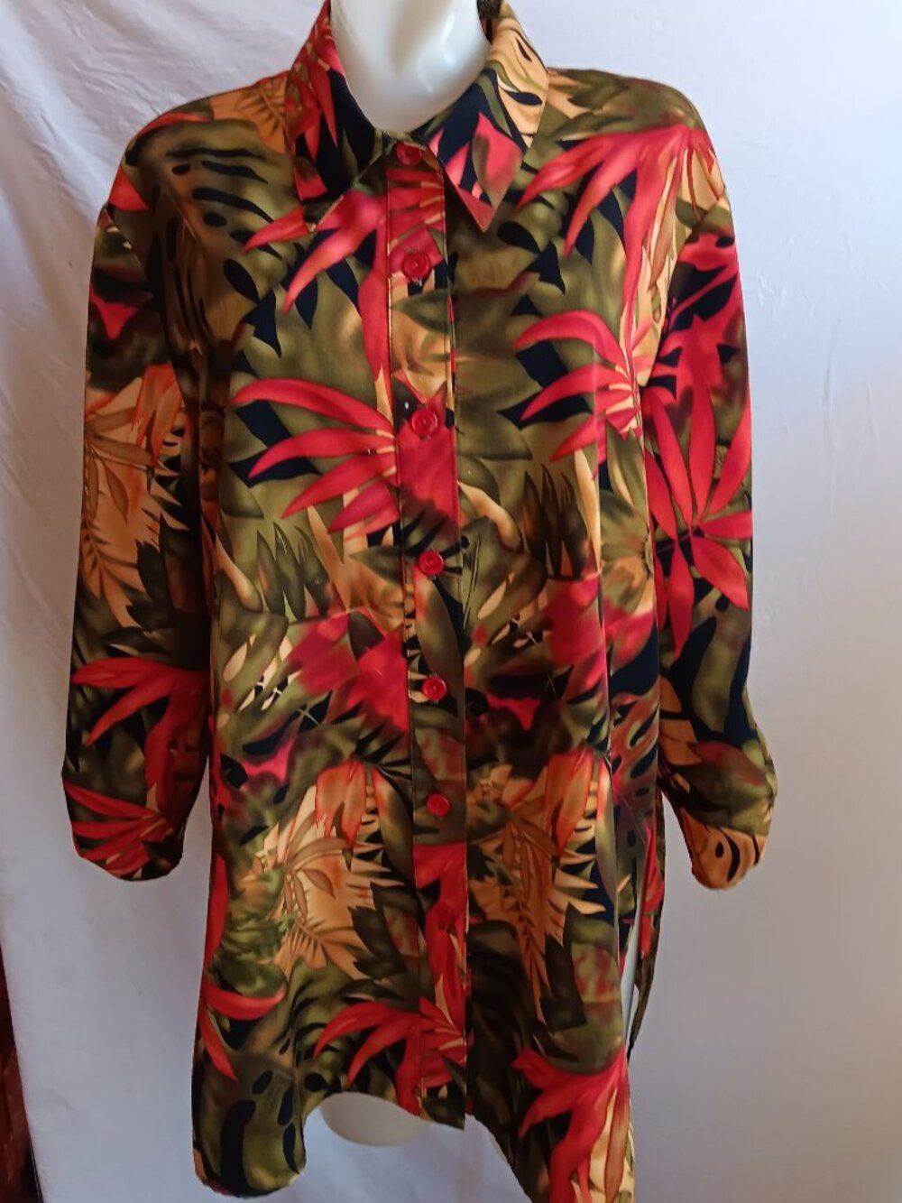 True Vintage Top XL Brownstone Studio 1990's Tropical Print Button-Up Blouse